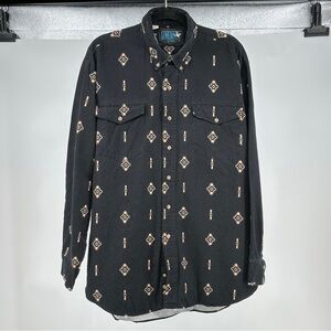Lone‎ Roo Roper Black Southwestern Patterned Cotton Men's Vintage Western Shirt